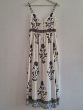 NWT  NIBI MTK Ivory Floral Maxi Dress with Striped Trim